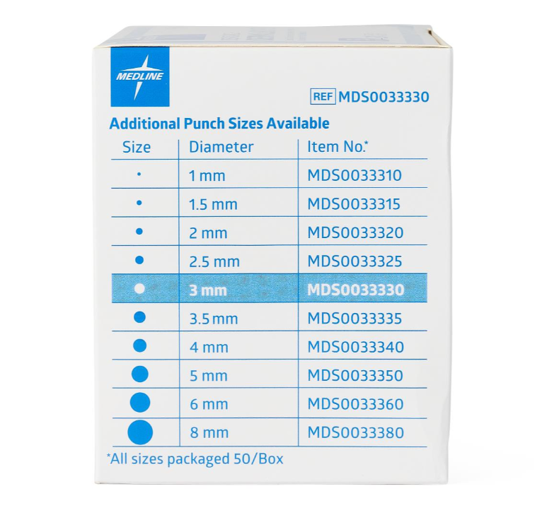 BIOPSY PUNCH STERILE Disposable 3MM 50/BX