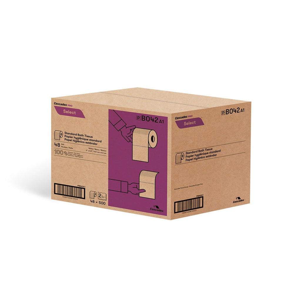 Cascades  Pro Select® Toilet Paper, 2 Ply, 500 Sheets/Roll, White